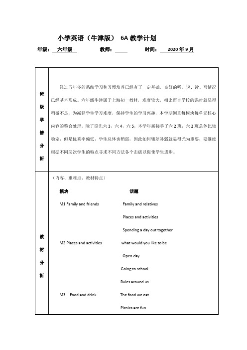 6A 牛津英语教学计划 (2)