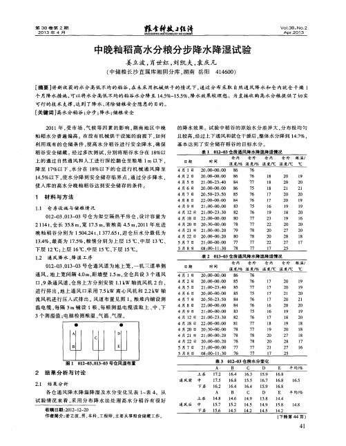 中晚籼稻高水分粮分步降水降湿试验