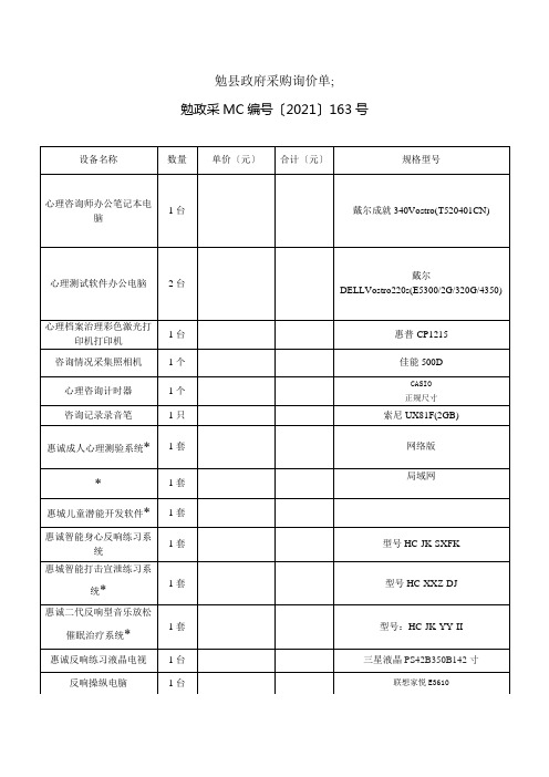 勉县政府采购询价单