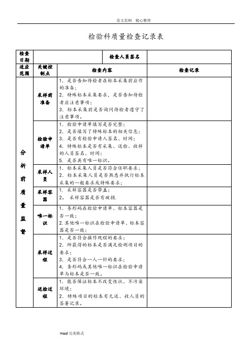 检验科质量检查记录文本表【范本模板】