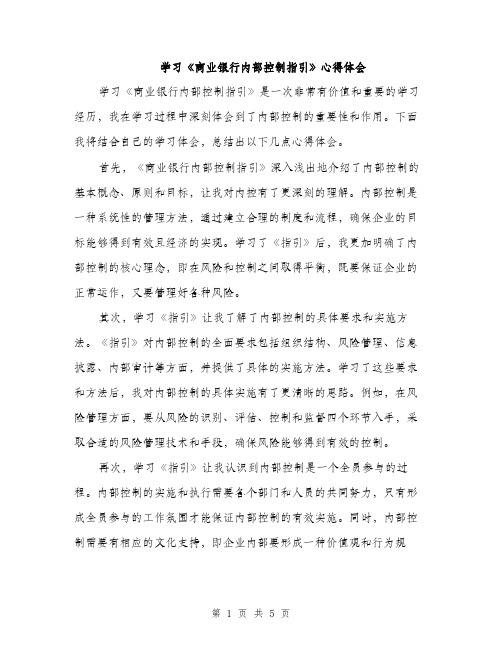 学习《商业银行内部控制指引》心得体会（2篇）