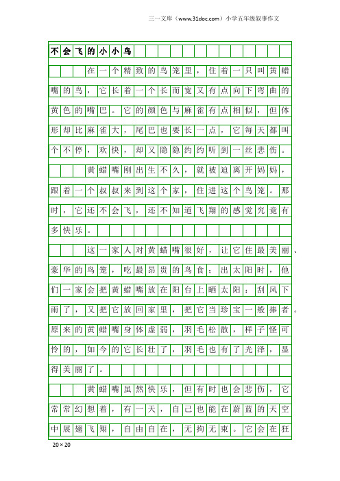 小学五年级叙事作文：不会飞的小小鸟