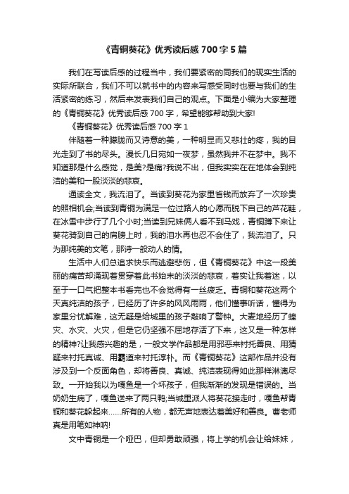 《青铜葵花》优秀读后感700字5篇