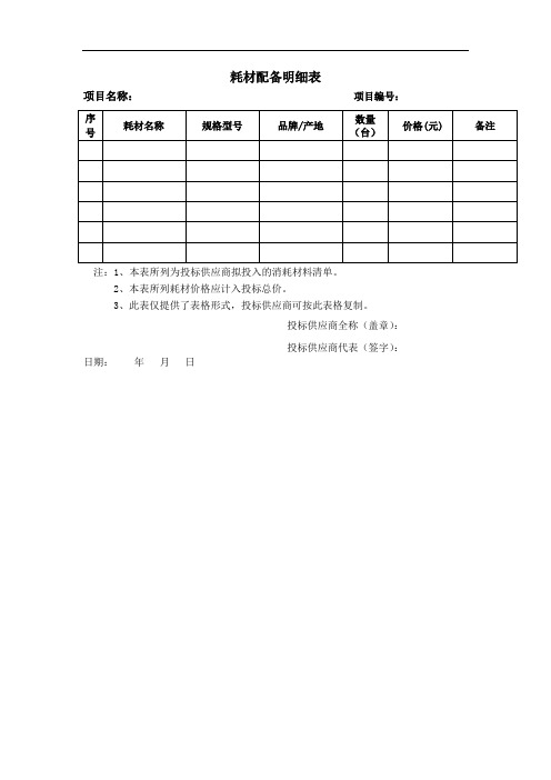 耗材配备明细表