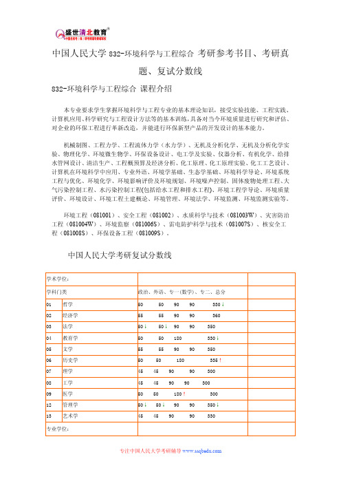 中国人民大学832-环境科学与工程综合 考研参考书目、考研真题、复试分数线