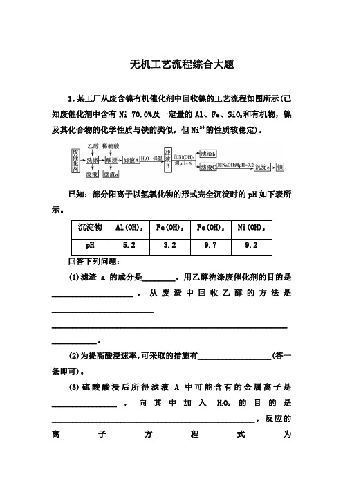 2020届高考化学二轮备考专题辅导与测试：大题强化训练——无机工艺流程综合大题【答案+解析】