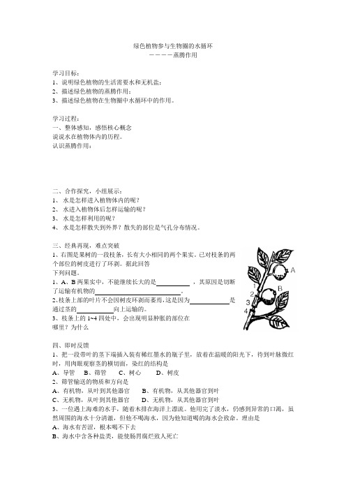 《绿色植物参与生物圈的水循环——蒸腾作用》教学设计