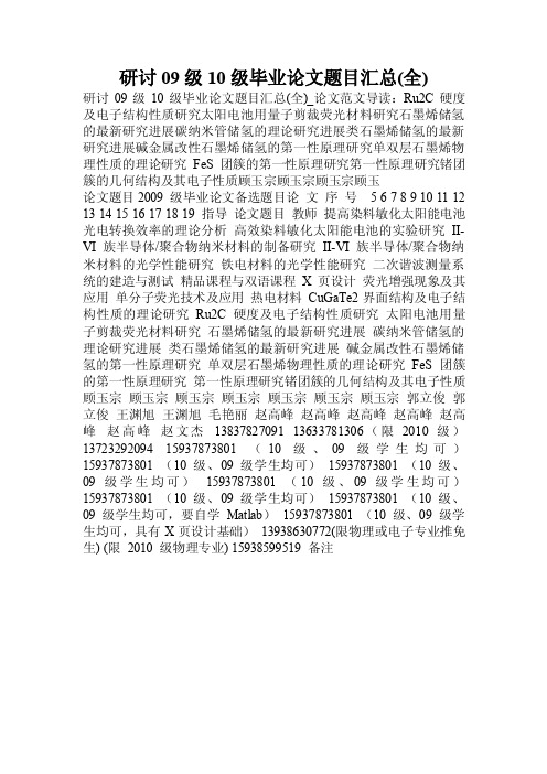 研讨09级10级毕业论文题目汇总（全）.doc