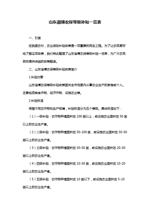 山东淄博农保等级补贴一览表