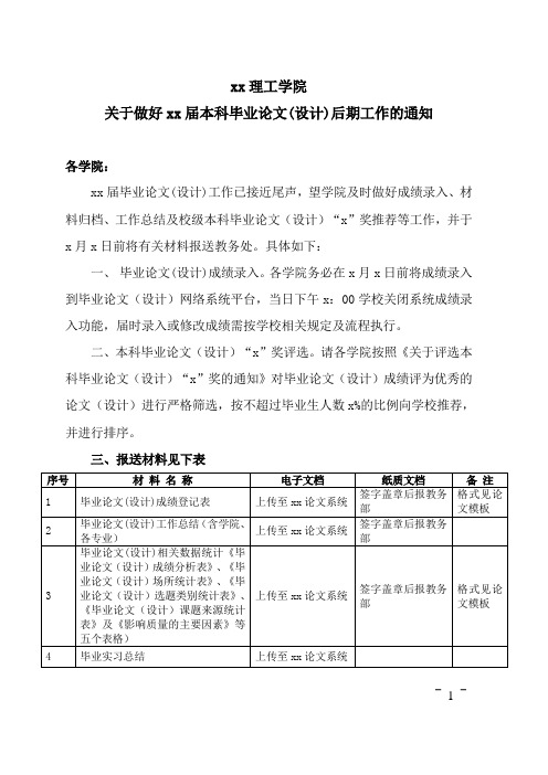 xx理工学院关于做好xx届本科毕业论文(设计)后期工作的通知