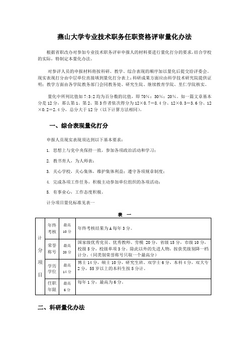 燕山大学专业技术职务任职资格评审量化办法