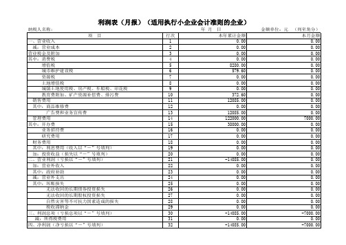 利润表月报 适用执行小企业会计准则的企业