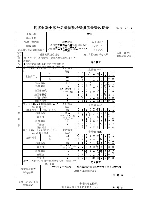 现浇混凝土墩台质量检验检验批质量验收记录(最新版)