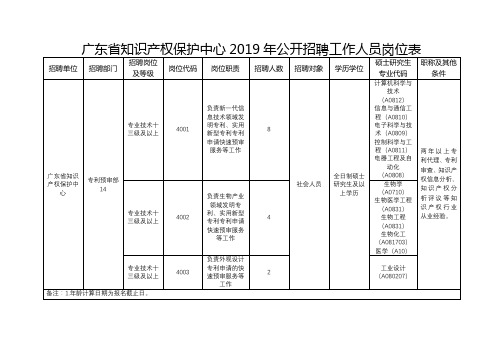广东省知识产权保护中心2019年公开招聘工作人员岗位表【模板】