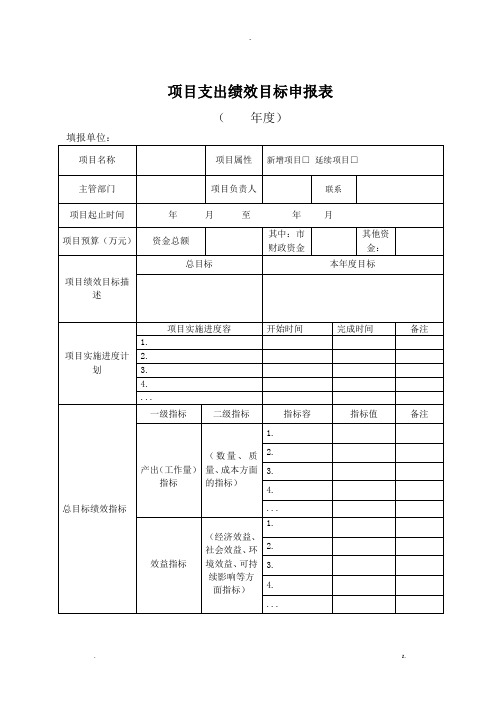 项目支出绩效目标申报表填报说明填写示范模板