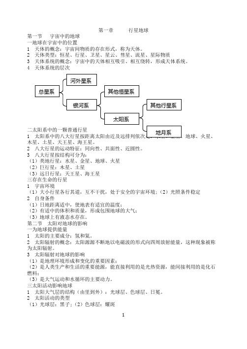 高一地理上册知识归纳总结期末考试复习资料高一地理考试笔记