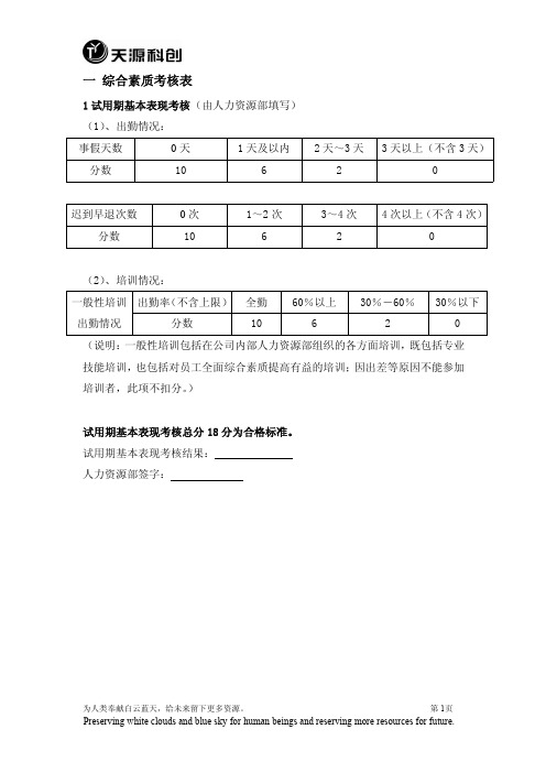 现场员工试用期转正考核表