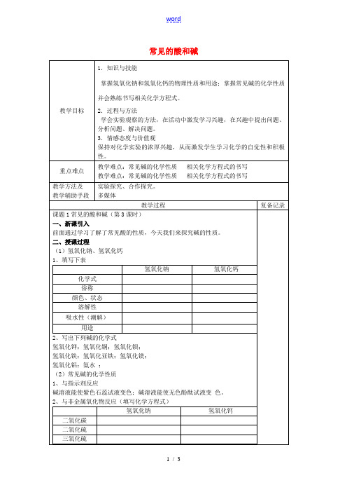 九年级化学下册 10.1 常见的酸和碱教案3 新人教版-新人教版初中九年级下册化学教案