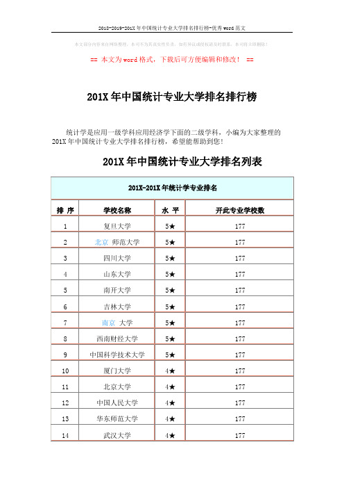 2018-2019-201X年中国统计专业大学排名排行榜-优秀word范文 (5页)