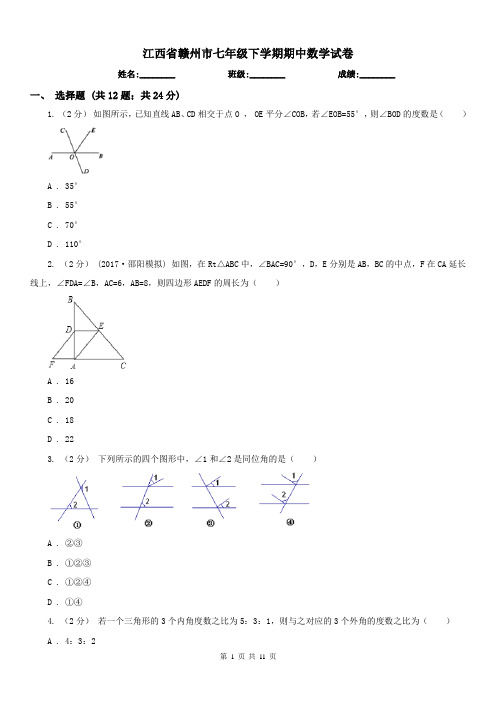 江西省赣州市七年级下学期期中数学试卷 