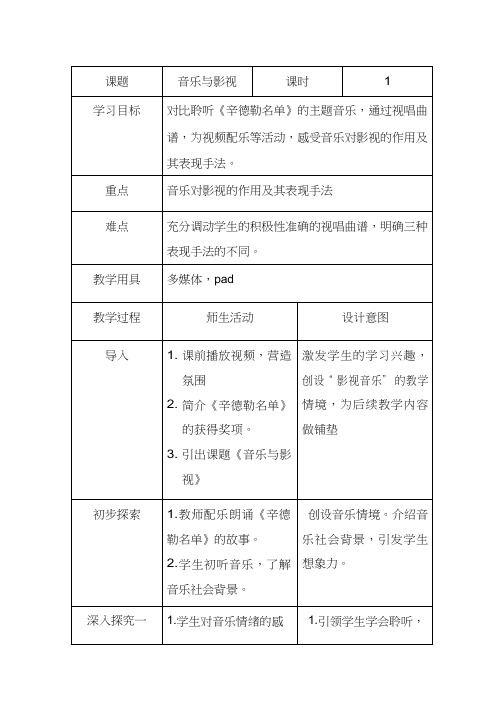 高中音乐《音乐与影视(1)》优质教案、教学设计