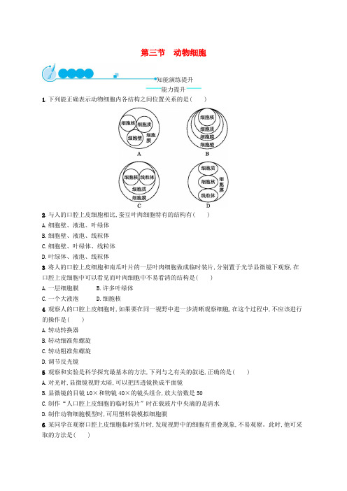 七年级生物上册2.1.3动物细胞课后习题(新版)新人教版