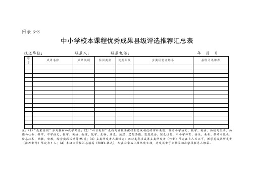 中小学校本课程优秀成果县级评选推荐汇总表