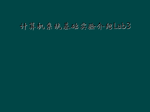 计算机系统基础实验介绍Lab3