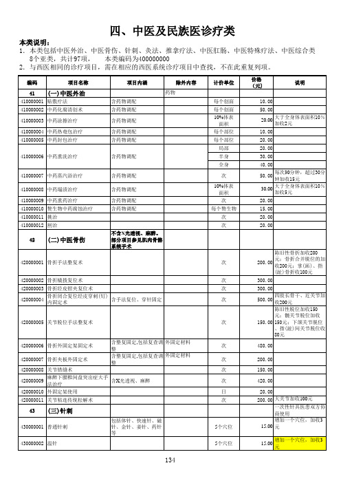 吉林省医疗服务价格 4 中医及民族医诊疗类)