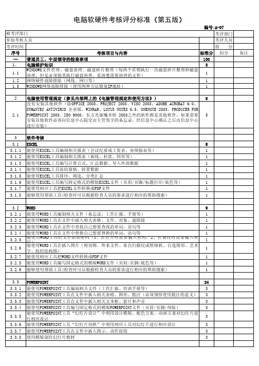 电脑软硬件考核评分标准(第五版)