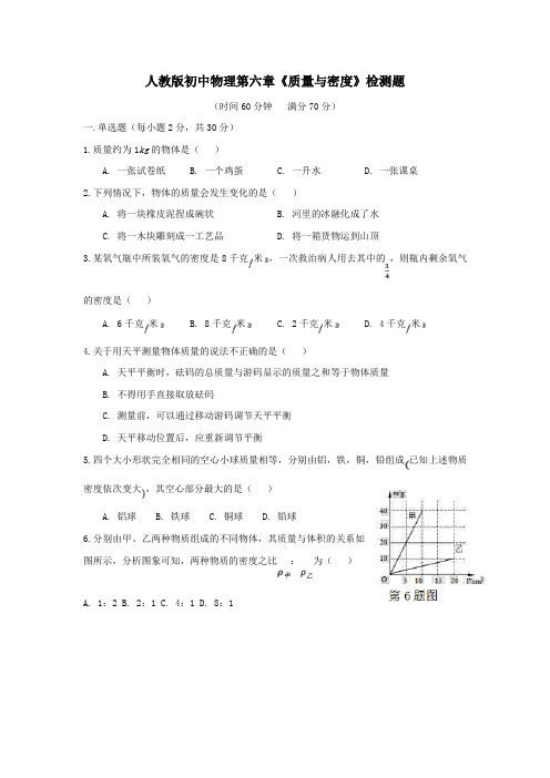 人教版初中物理九年级《密度》检测题