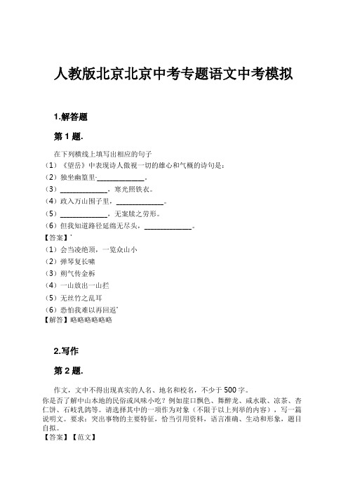 人教版北京北京中考专题语文中考模拟试卷及解析