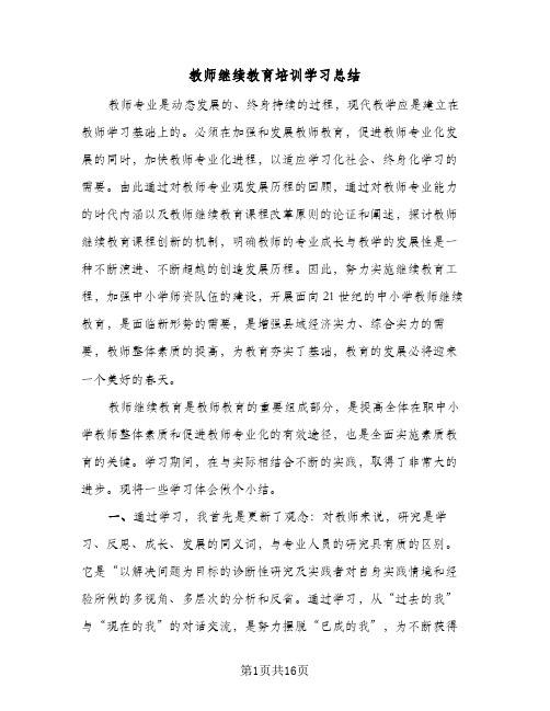 2024年教师继续教育培训学习总结(5篇)