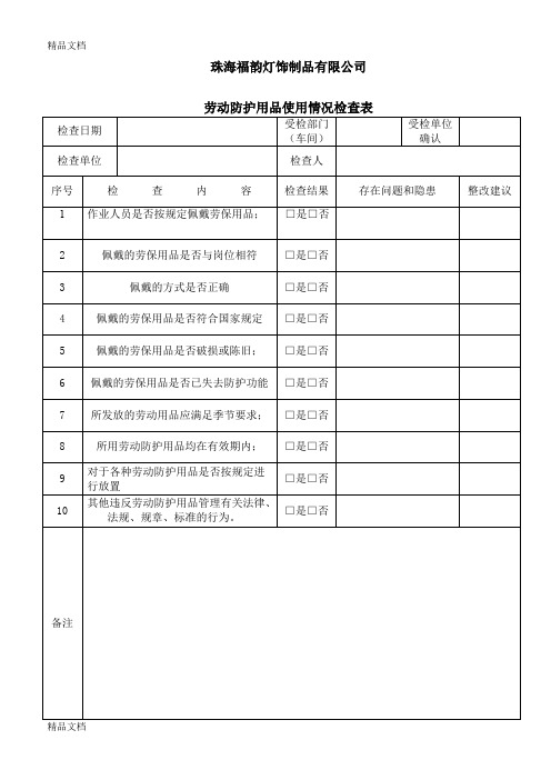 劳保用品使用情况检查表(汇编)