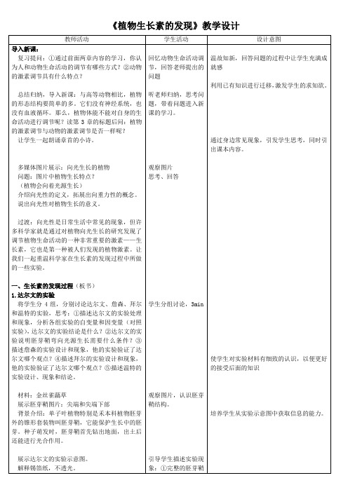 植物生长素的发现(市优质课教学设计)