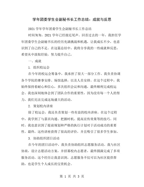 学年团委学生会副秘书长工作总结：成就与反思