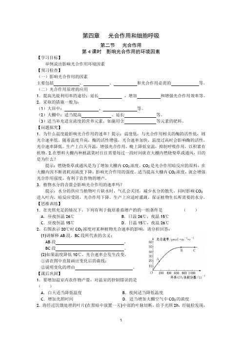 生物必修一《4.2 光合作用(4)》学案(苏教版必修一)