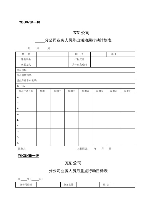 营销表格范本格式