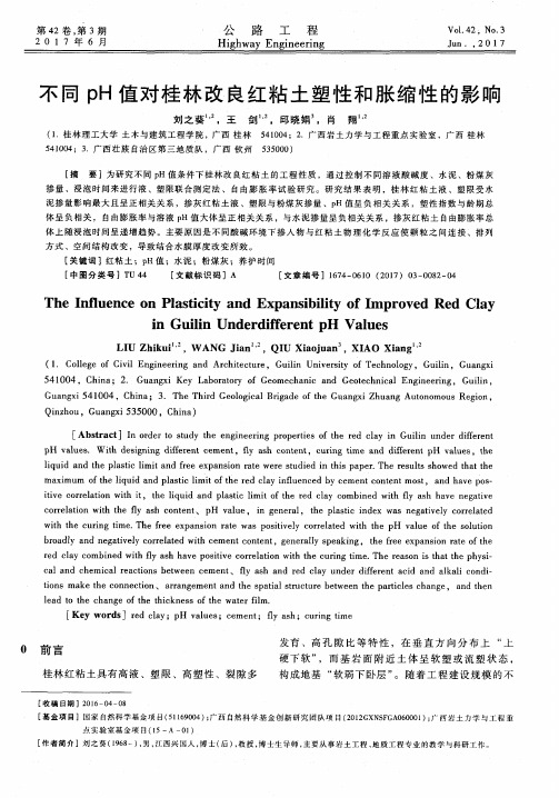 不同pH值对桂林改良红粘土塑性和胀缩性的影响