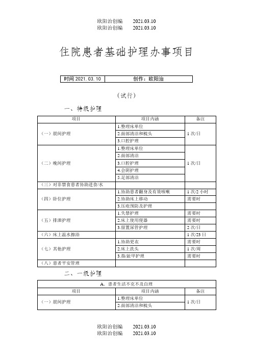 基础护理服务项目之欧阳治创编