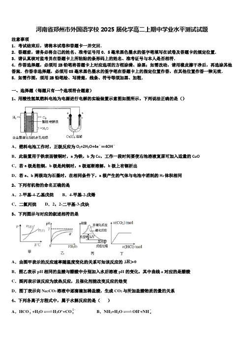 河南省郑州市外国语学校2025届化学高二上期中学业水平测试试题含解析