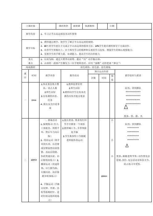 《羽毛球正手击高远球》教学设计.doc