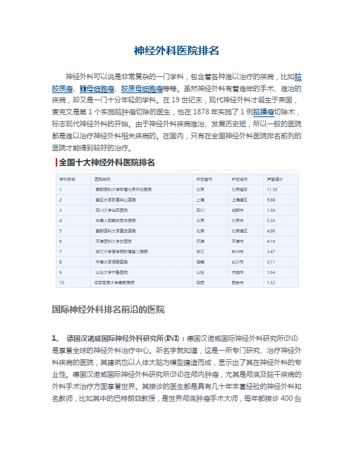 神经外科医院排名