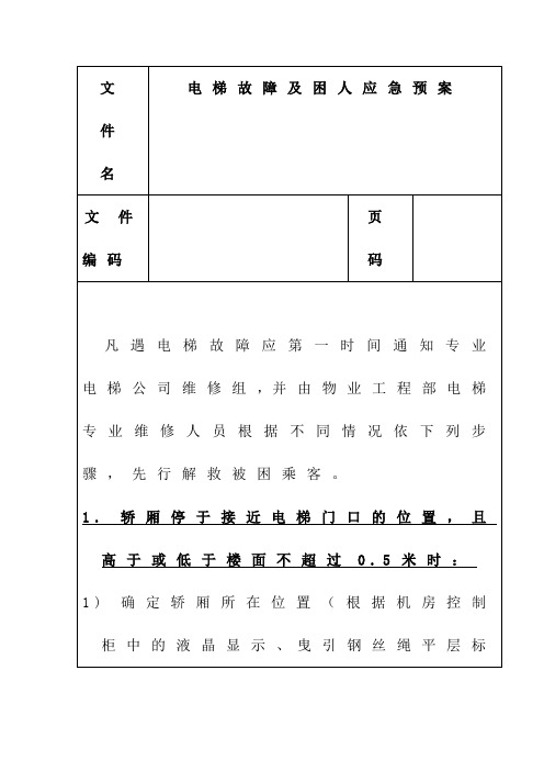 购物中心、商场电梯故障及困人应急预案