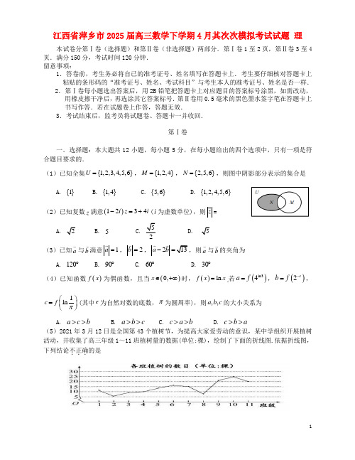 江西省萍乡市2025届高三数学下学期4月第二次模拟考试试题理