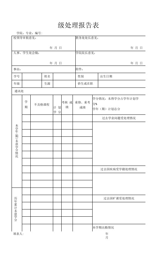 学生留级处理报告表(模板)