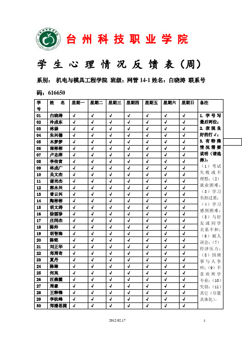 心理信息反馈表