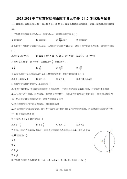 2023-2024学年江苏省徐州市睢宁县九年级(上)期末数学试卷(含解析)