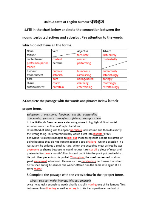 必修4 unit3 A taste of English humour