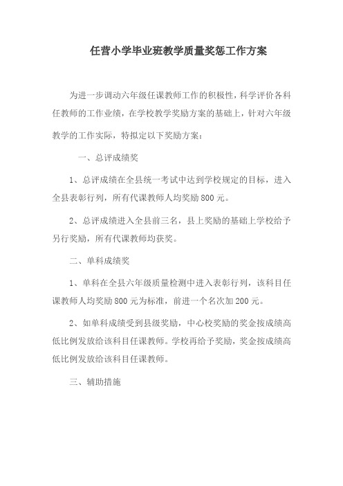 最新小学毕业班教学质量奖励办法